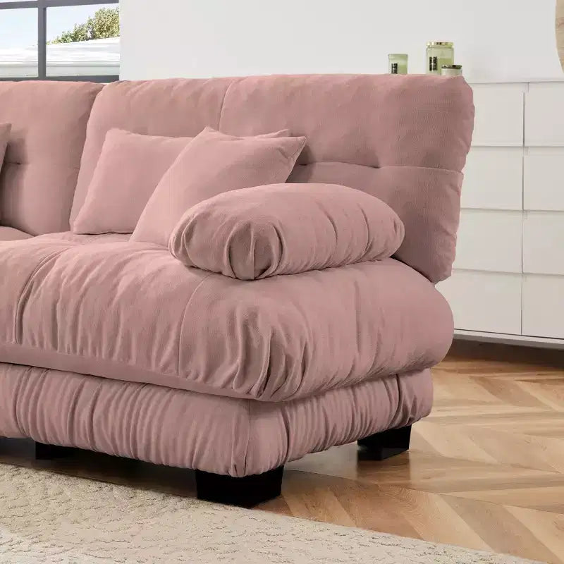 Divano a L a 4 posti per soggiorno, comodo divano Cloud con pouf convertibile, in ciniglia, colore caffè chiaro
