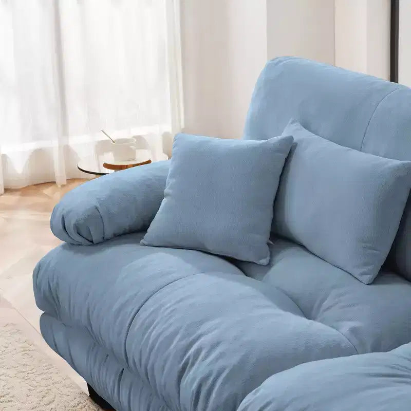Divano a L a 4 posti per soggiorno, comodo divano Cloud con pouf convertibile, in ciniglia, colore caffè chiaro