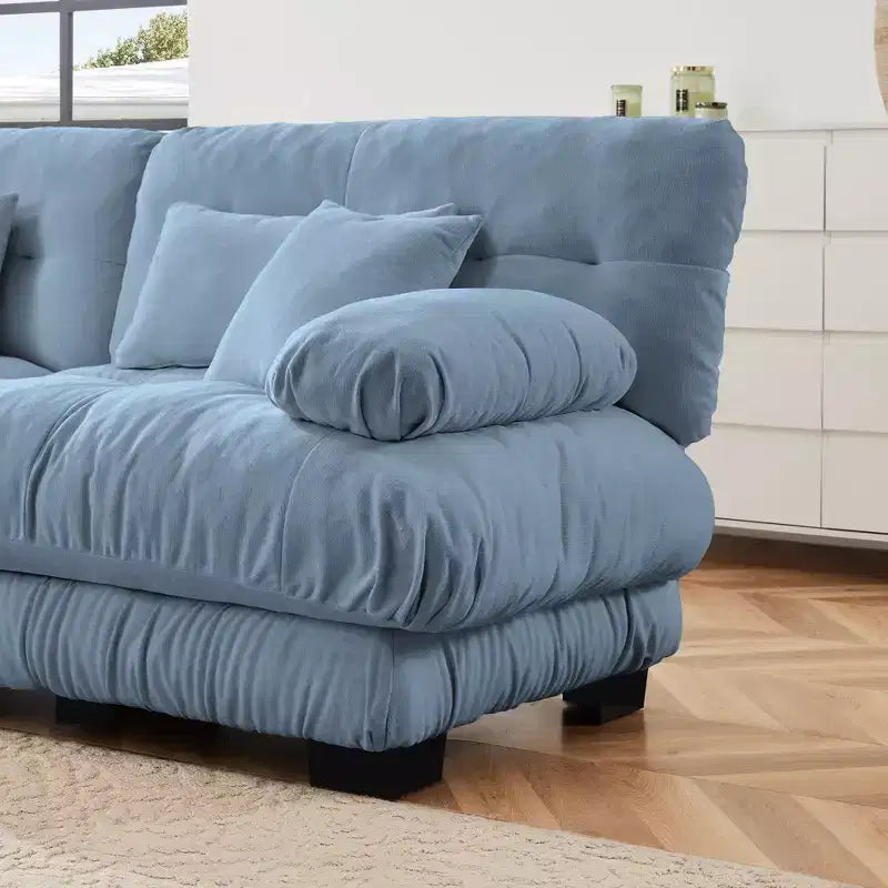 Divano a L a 4 posti per soggiorno, comodo divano Cloud con pouf convertibile, in ciniglia, colore caffè chiaro