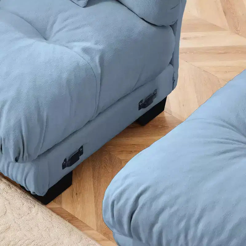 Divano a L a 4 posti per soggiorno, comodo divano Cloud con pouf convertibile, in ciniglia, colore caffè chiaro