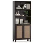 PexFix 5 Shelf Bookshelf with Rattan Doors White Tall Bookcase Display Shelves for Home Office Bedroom