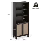 Libreria a 5 ripiani con ante in rattan, libreria alta bianca con ripiani espositivi per ufficio domestico e camera da letto