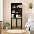Libreria a 5 ripiani con ante in rattan, libreria alta bianca con ripiani espositivi per ufficio domestico e camera da letto