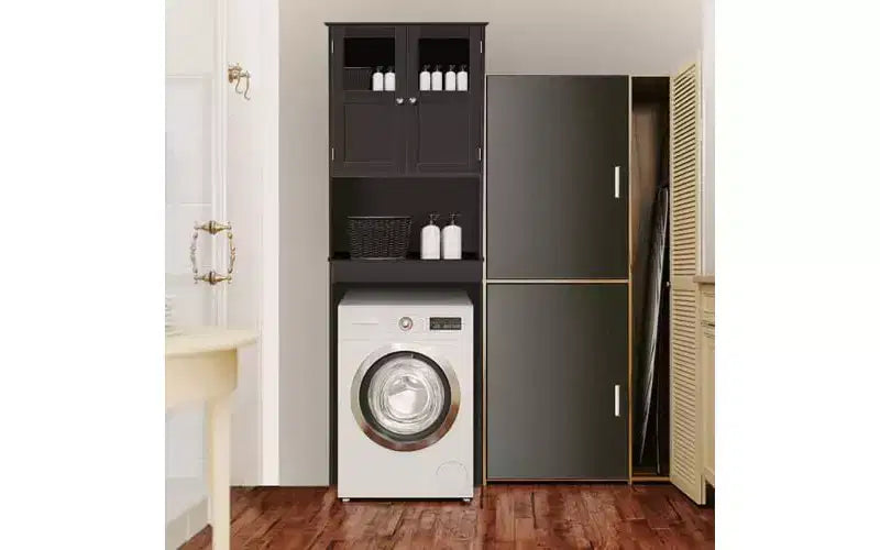 Mobiletto Portaoggetti da Bagno Sopra il WC, Organizzatore Spazio Bagno Bianco, Scaffale Sopra il WC con Ante Doppie in Vetro Acrilico