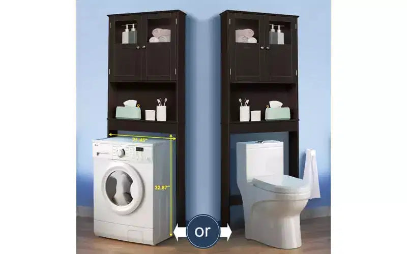 Mobiletto Portaoggetti da Bagno Sopra il WC, Organizzatore Spazio Bagno Bianco, Scaffale Sopra il WC con Ante Doppie in Vetro Acrilico