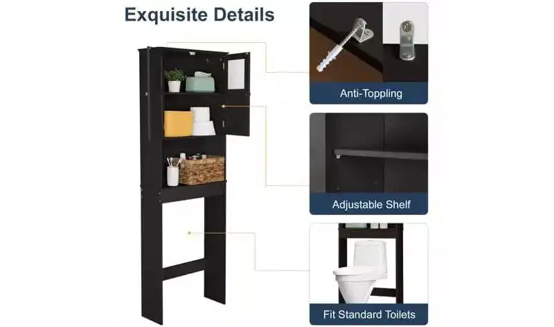 Mobiletto Portaoggetti da Bagno Sopra il WC, Organizzatore Spazio Bagno Bianco, Scaffale Sopra il WC con Ante Doppie in Vetro Acrilico