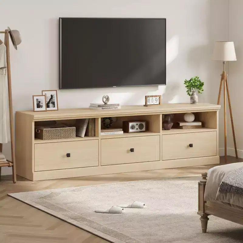 Mobile TV rustico da 70 pollici, Centro multimediale con cassetto portaoggetti e ripiani aperti per TV fino a 75 pollici