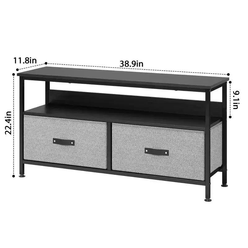 Mobile porta TV con 2 cassetti in tessuto per TV 55 pollici Centro di intrattenimento con armadietti portaoggetti Console multimediale con ripiano aperto Mobile da intrattenimento