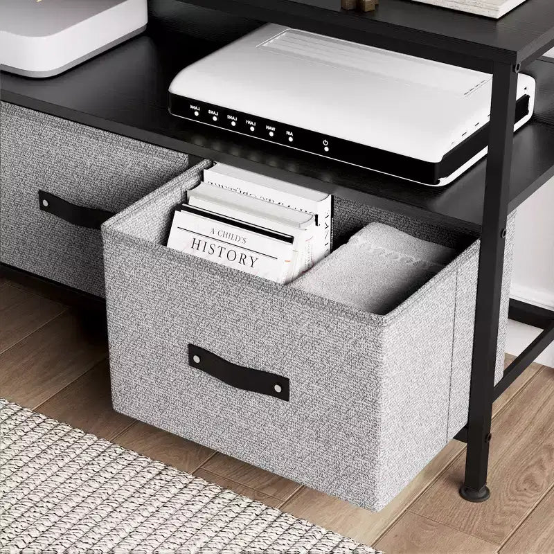 Mobile porta TV con 2 cassetti in tessuto per TV 55 pollici Centro di intrattenimento con armadietti portaoggetti Console multimediale con ripiano aperto Mobile da intrattenimento
