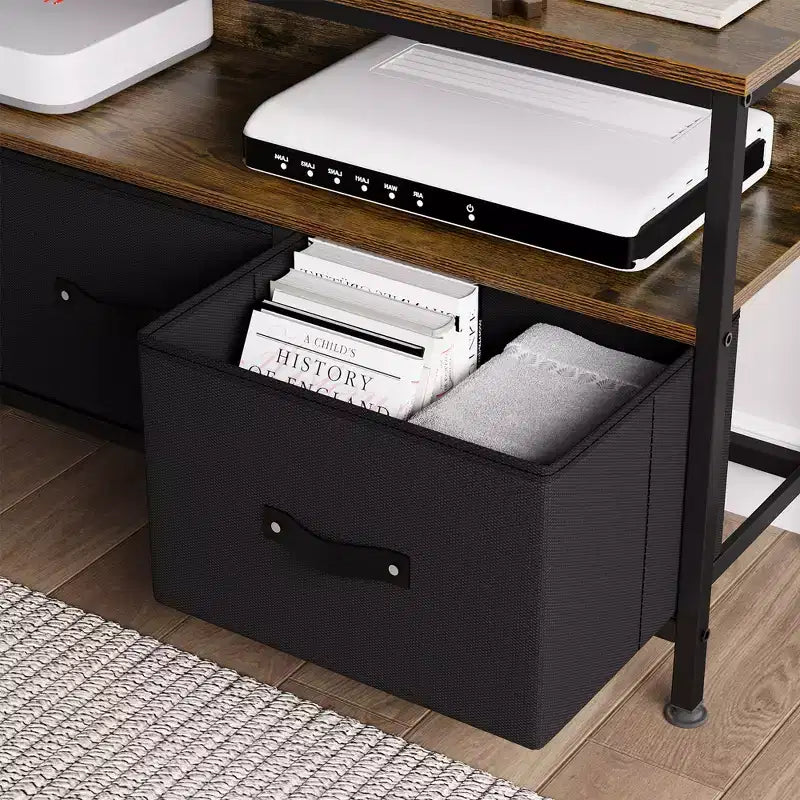 Mobile porta TV con 2 cassetti in tessuto per TV 55 pollici Centro di intrattenimento con armadietti portaoggetti Console multimediale con ripiano aperto Mobile da intrattenimento