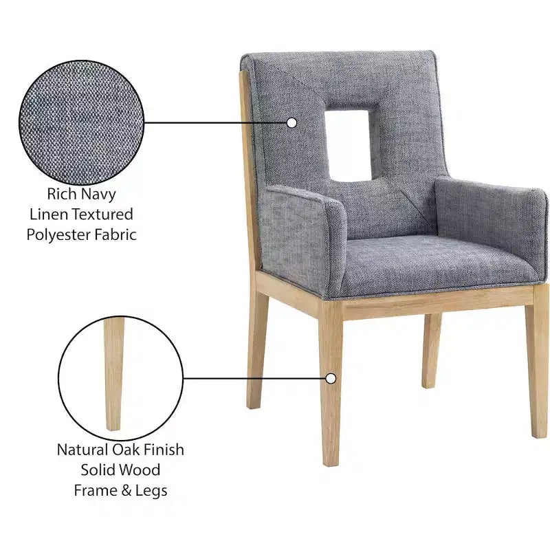Sedia da pranzo con braccioli in tessuto effetto lino