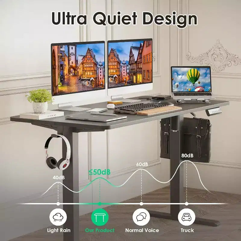 Scrivania elettrica regolabile in altezza 48 x 24 pollici, con piano nero, per computer, per ufficio o casa