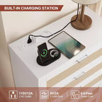 Comò alto in Rattan con 5 cassetti, Cassettiera in legno spaziosa con piano largo, Comò moderno