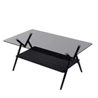 Glass Coffee Table, Modern Rectangle Tempered Glass Top Accent Center Table with Metal Legs, Easy Assembly, for Living Room Home Office