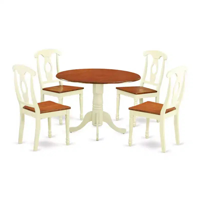 Set di Mobili da Sala da Pranzo da 5 Pezzi Include un Tavolo da Cucina Rotondo con Ribalta e 4 Sedie da Pranzo, 42x42 Pollici