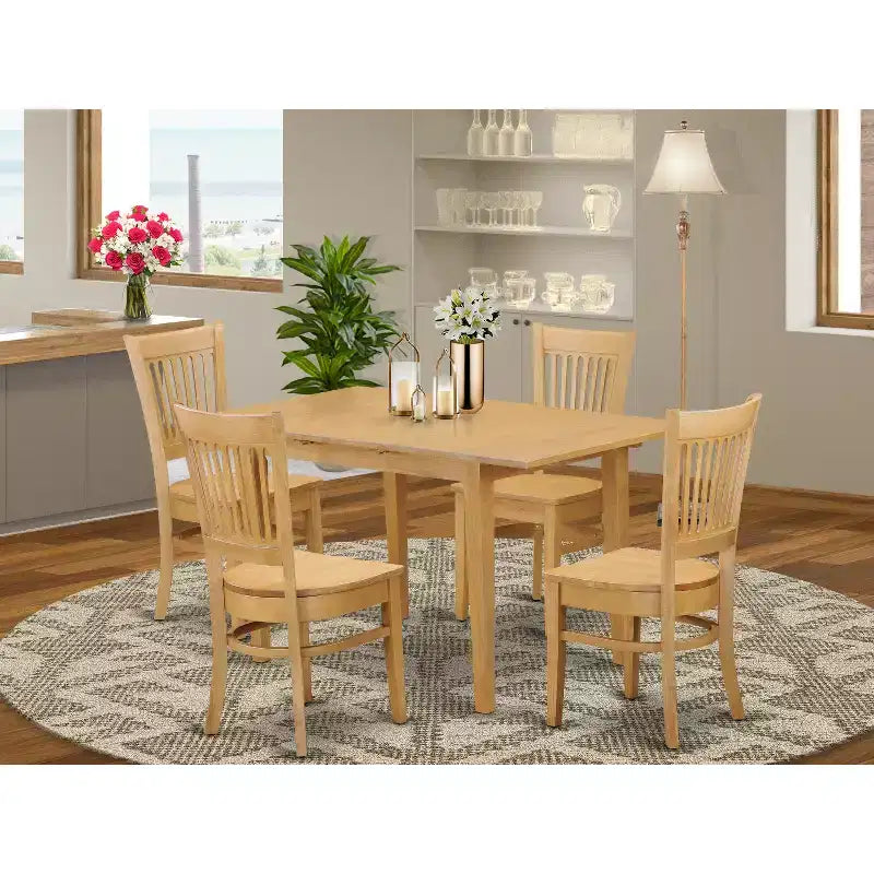 Set di Mobili da Sala da Pranzo da 5 Pezzi Include un Tavolo da Cucina Rotondo con Ribalta e 4 Sedie da Pranzo, 42x42 Pollici