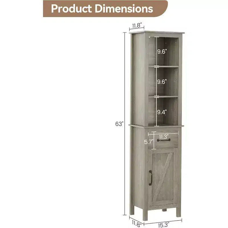 Mobiletto salvaspazio sottile per bagno con ripiani regolabili, libreria stretta in stile rustico per organizzare l'essenziale del bagno e del soggiorno, grigio