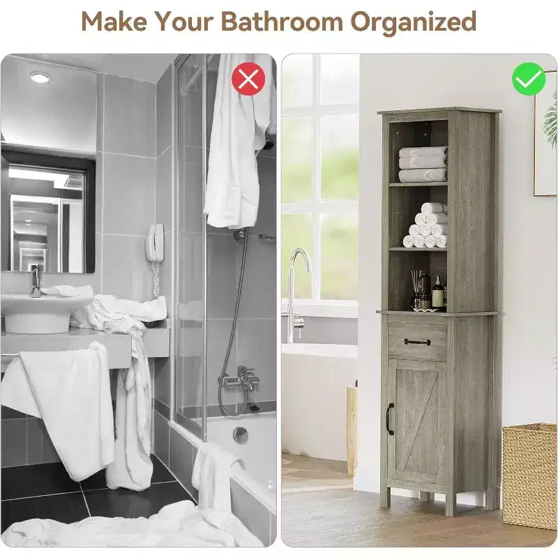 Mobiletto salvaspazio sottile per bagno con ripiani regolabili, libreria stretta in stile rustico per organizzare l'essenziale del bagno e del soggiorno, grigio