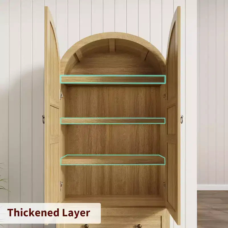 Dispensa Moderna da Fattoria Alta 72 Pollici con Ante e Cassetti ad Arco, Grande Mobile Contenitore in Legno con Ripiani Spessorati, Ideale per la Cucina