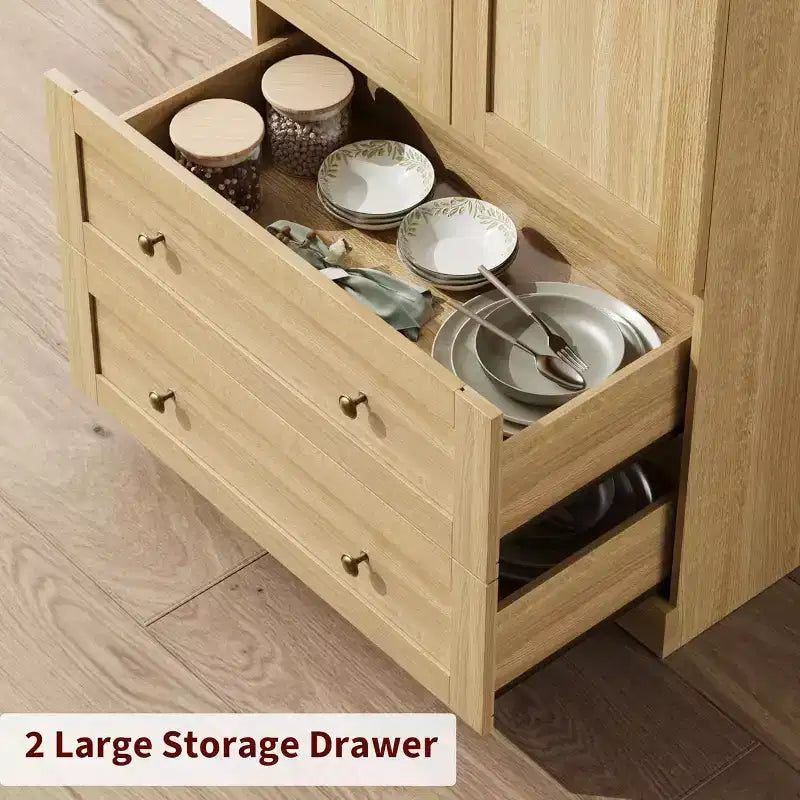 Dispensa Moderna da Fattoria Alta 72 Pollici con Ante e Cassetti ad Arco, Grande Mobile Contenitore in Legno con Ripiani Spessorati, Ideale per la Cucina
