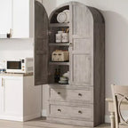 Dispensa Moderna da Fattoria Alta 72 Pollici con Ante e Cassetti ad Arco, Grande Mobile Contenitore in Legno con Ripiani Spessorati, Ideale per la Cucina