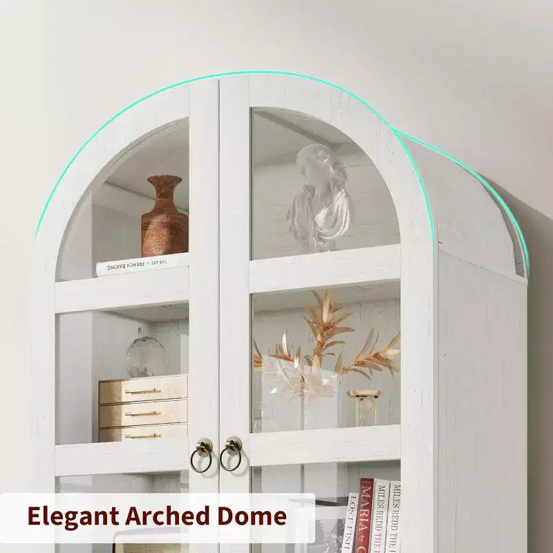 Dispensa Moderna da Fattoria Alta 72 Pollici con Ante e Cassetti ad Arco, Grande Mobile Contenitore in Legno con Ripiani Spessorati, Ideale per la Cucina