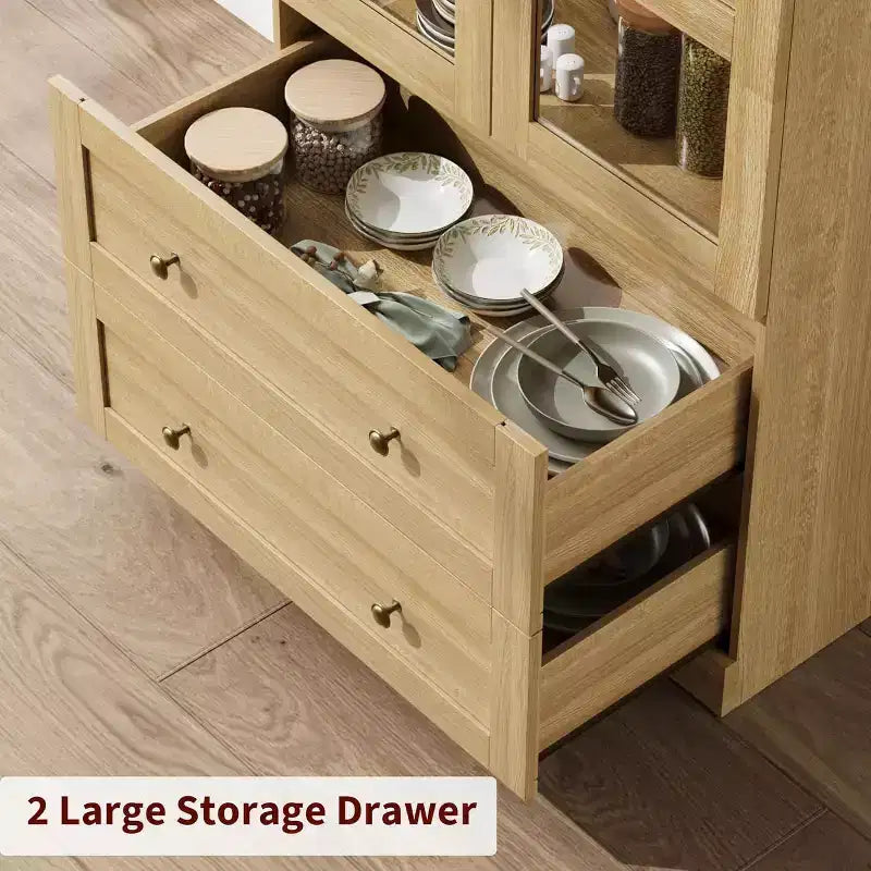 Dispensa Moderna da Fattoria Alta 72 Pollici con Ante e Cassetti ad Arco, Grande Mobile Contenitore in Legno con Ripiani Spessorati, Ideale per la Cucina