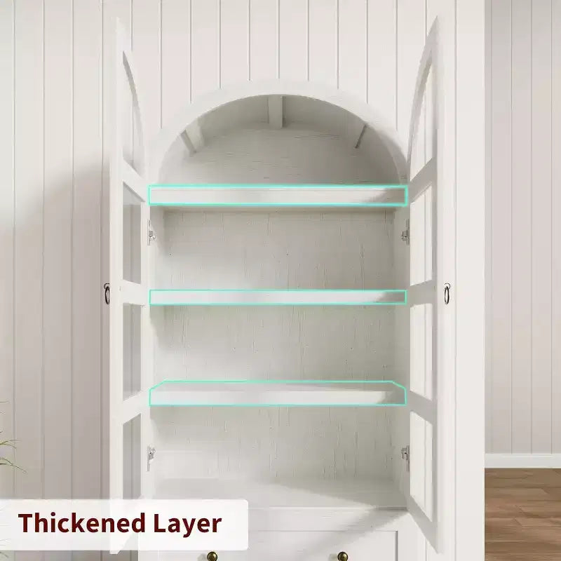 Dispensa Moderna da Fattoria Alta 72 Pollici con Ante e Cassetti ad Arco, Grande Mobile Contenitore in Legno con Ripiani Spessorati, Ideale per la Cucina