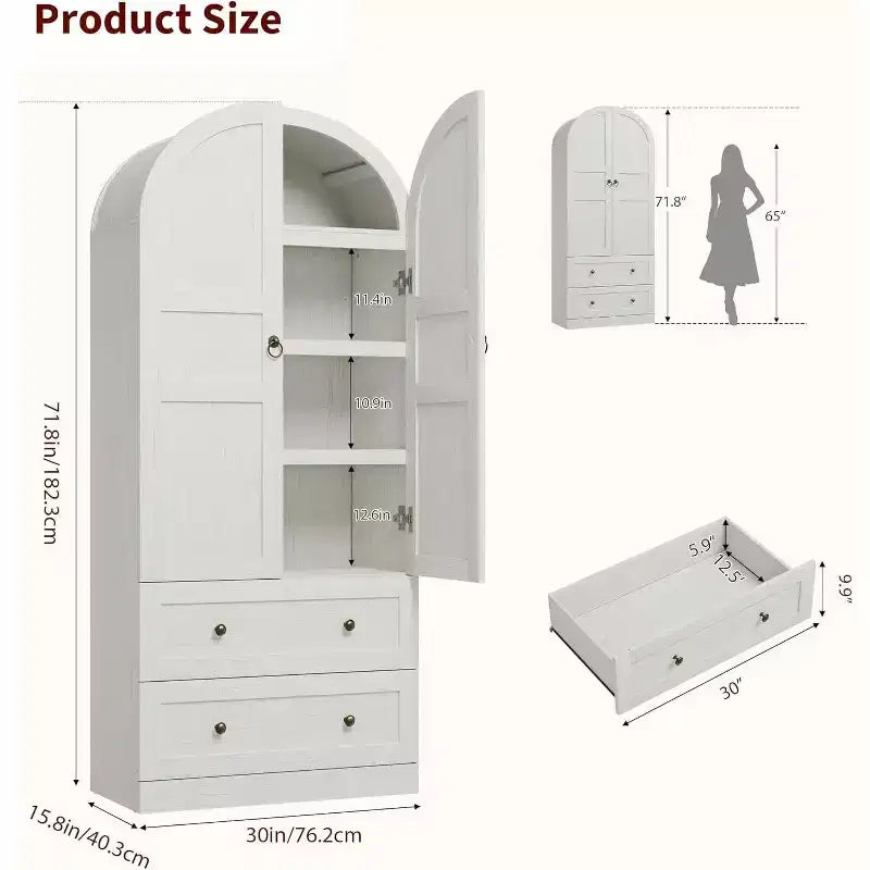 Dispensa Moderna da Fattoria Alta 72 Pollici con Ante e Cassetti ad Arco, Grande Mobile Contenitore in Legno con Ripiani Spessorati, Ideale per la Cucina