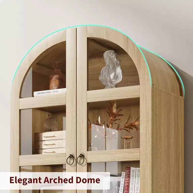 Dispensa Moderna da Fattoria Alta 72 Pollici con Ante e Cassetti ad Arco, Grande Mobile Contenitore in Legno con Ripiani Spessorati, Ideale per la Cucina