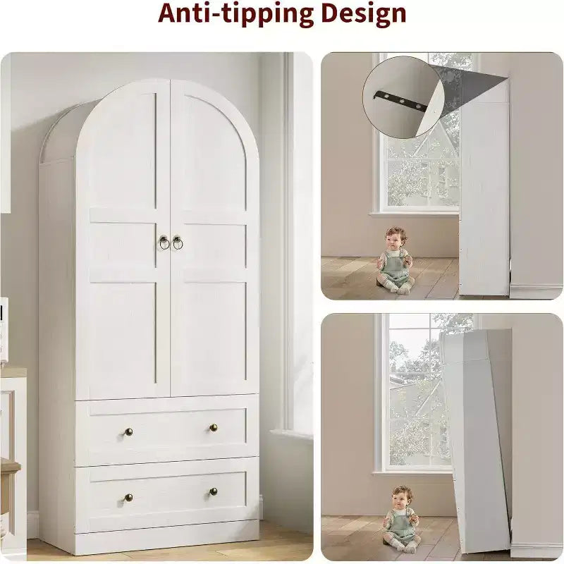 Dispensa Moderna da Fattoria Alta 72 Pollici con Ante e Cassetti ad Arco, Grande Mobile Contenitore in Legno con Ripiani Spessorati, Ideale per la Cucina