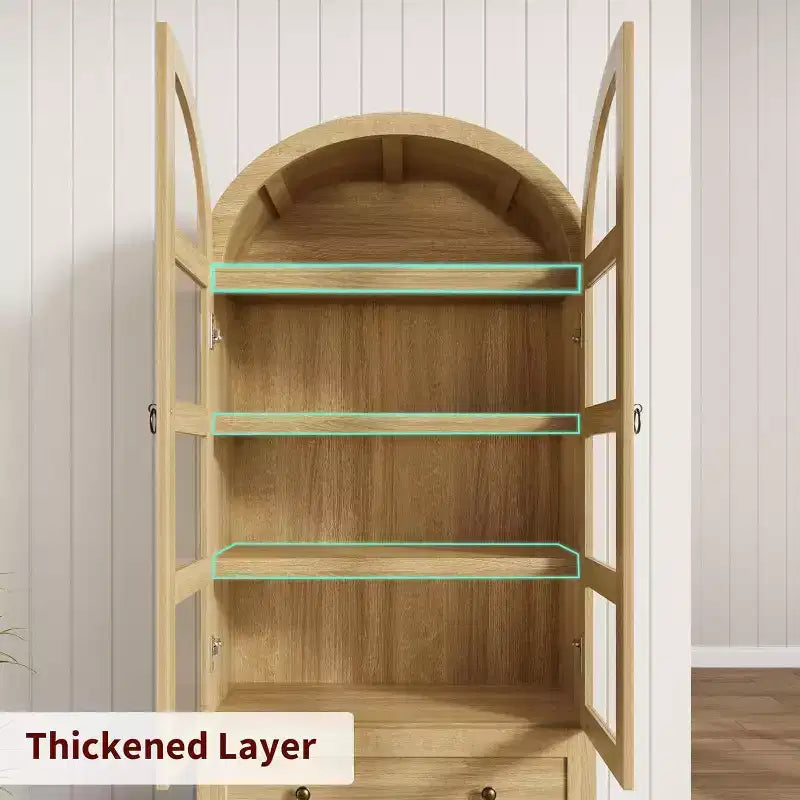 Dispensa Moderna da Fattoria Alta 72 Pollici con Ante e Cassetti ad Arco, Grande Mobile Contenitore in Legno con Ripiani Spessorati, Ideale per la Cucina