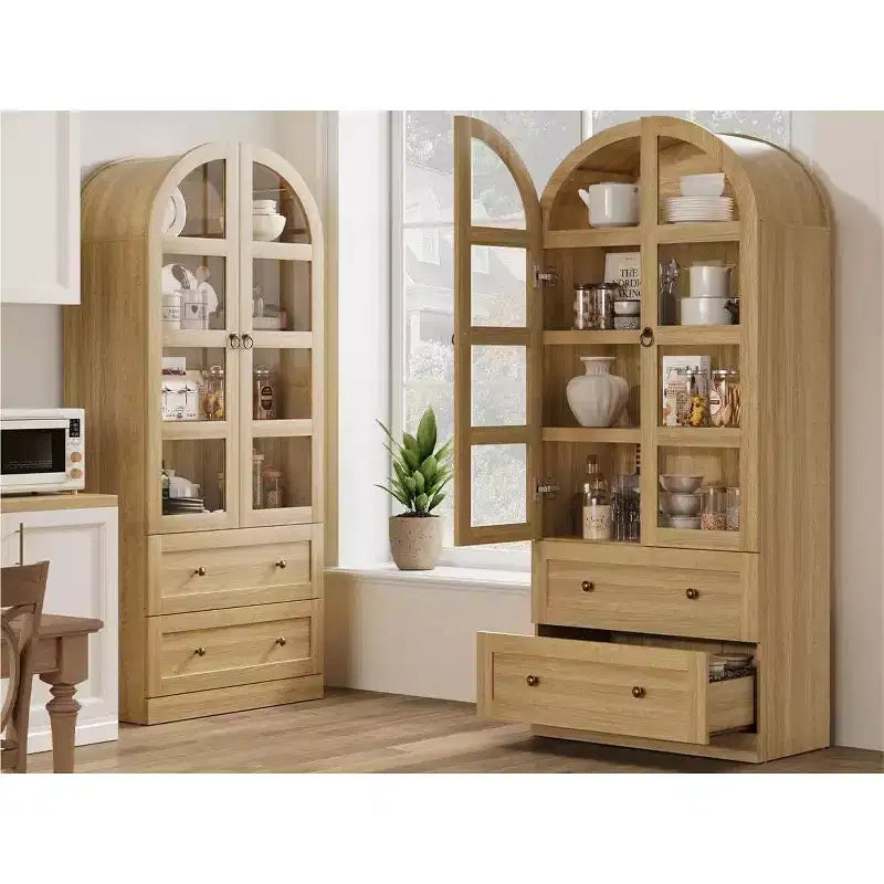 Dispensa Moderna da Fattoria Alta 72 Pollici con Ante e Cassetti ad Arco, Grande Mobile Contenitore in Legno con Ripiani Spessorati, Ideale per la Cucina
