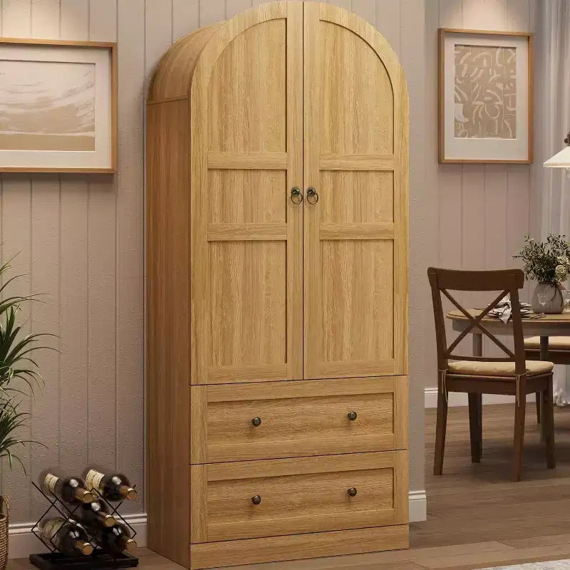 Dispensa Moderna da Fattoria Alta 72 Pollici con Ante e Cassetti ad Arco, Grande Mobile Contenitore in Legno con Ripiani Spessorati, Ideale per la Cucina