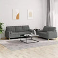 Divano in Tessuto Grigio Scuro, Set Moderno 2 Pezzi per Soggiorno con Cuscini Decorativi e Seduta