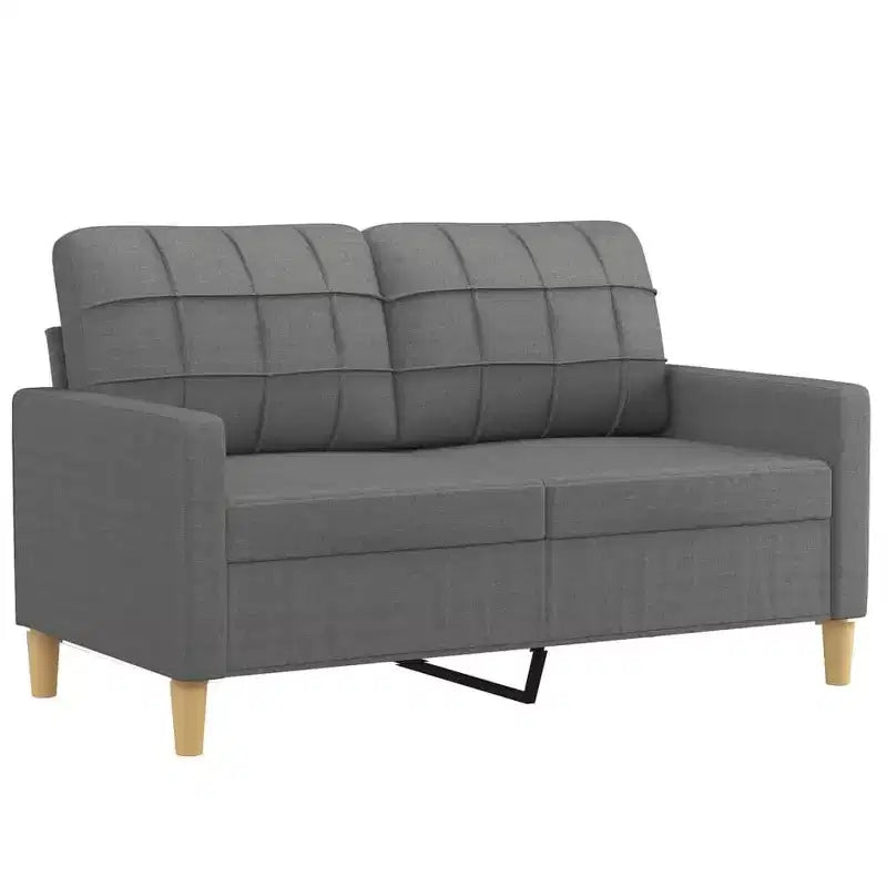 Divano in Tessuto Grigio Scuro, Set Moderno 2 Pezzi per Soggiorno con Cuscini Decorativi e Seduta