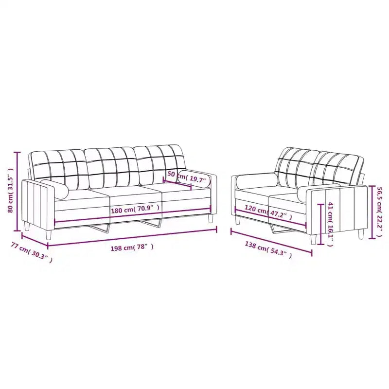 Divano in Tessuto Grigio Scuro, Set Moderno 2 Pezzi per Soggiorno con Cuscini Decorativi e Seduta