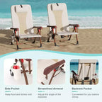 Sedia da spiaggia portatile a zaino per adulti - Sedia da campeggio pieghevole con tasca portaoggetti e portabicchieri, sedie a sdraio regolabili per esterni, viaggi, picnic