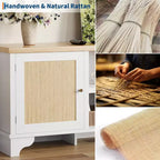 Mobile TV in Rattan da 70 cm con 2 Armadietti e Ripiano, Tavolino Console Multimediale Bohemien per Appartamento o Soggiorno, Finitura Nera