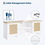 Mobile TV in Rattan da 70 cm con 2 Armadietti e Ripiano, Tavolino Console Multimediale Bohemien per Appartamento o Soggiorno, Finitura Nera