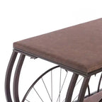 Tavolo Consolle Industriale in Stile Carro con Piano in Legno Rustico, Grandi Ruote in Metallo con Raggi e Ripiano Inferiore, Tavolino da Esposizione Vintage