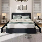 Struttura letto king size con testiera alta imbottita ad ali, struttura letto king size imbottita in velluto con 4 cassetti e supporto a doghe in legno