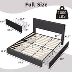 Struttura letto king size con testiera alta imbottita ad ali, struttura letto king size imbottita in velluto con 4 cassetti e supporto a doghe in legno