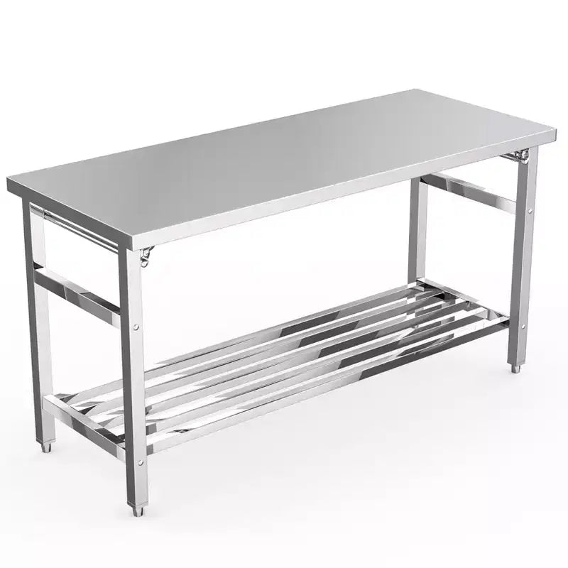 Tavolo in acciaio inossidabile, 30 x 48 pollici, pieghevole, resistente, per cucina, tavolo da preparazione commerciale in acciaio inossidabile con ripiano inferiore regolabile