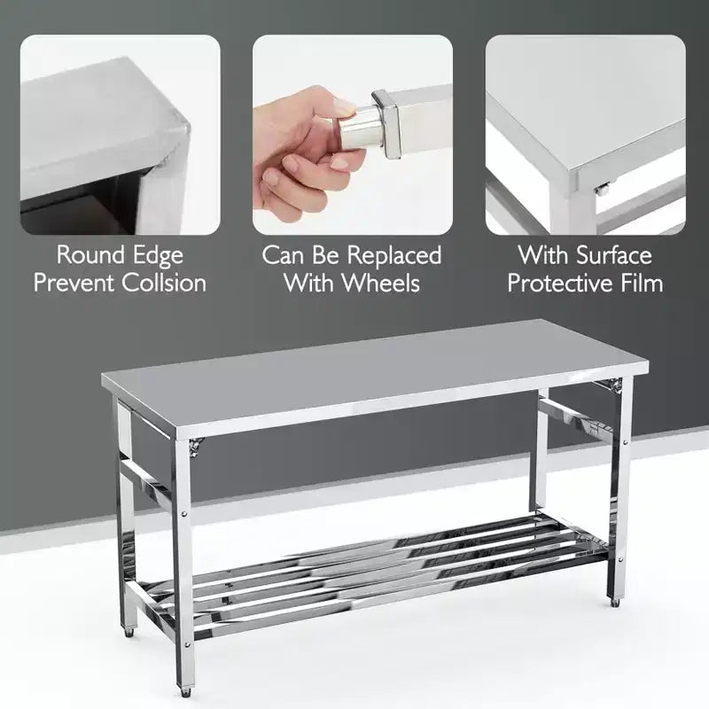Tavolo in acciaio inossidabile, 30 x 48 pollici, pieghevole, resistente, per cucina, tavolo da preparazione commerciale in acciaio inossidabile con ripiano inferiore regolabile