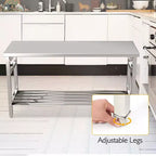 Tavolo in acciaio inossidabile, 30 x 48 pollici, pieghevole, resistente, per cucina, tavolo da preparazione commerciale in acciaio inossidabile con ripiano inferiore regolabile