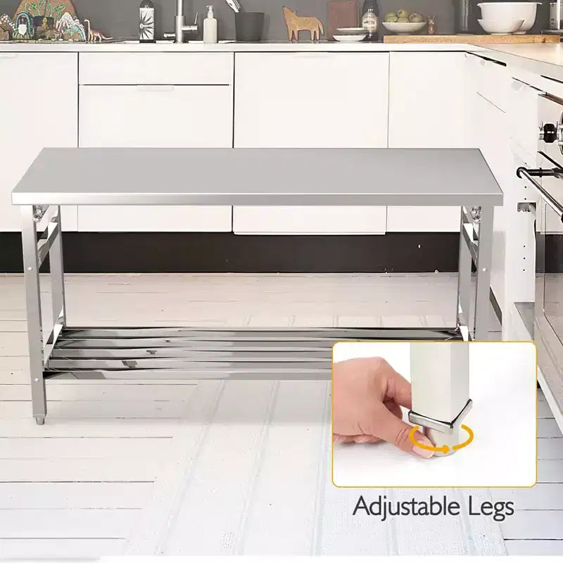 Tavolo in acciaio inossidabile, 30 x 48 pollici, pieghevole, resistente, per cucina, tavolo da preparazione commerciale in acciaio inossidabile con ripiano inferiore regolabile