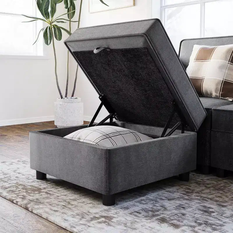 Modulo contenitore in ciniglia da 67 cm per divano componibile, pouf quadrato per divano letto componibile, grigio scuro