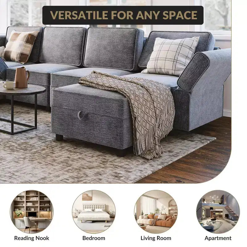 Modulo contenitore in ciniglia da 67 cm per divano componibile, pouf quadrato per divano letto componibile, grigio scuro