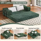 Divano letto convertibile da 80" con 2 cuscini, divano a pavimento a 3 posti, letto matrimoniale, combinazione fai da te, ciniglia, verde